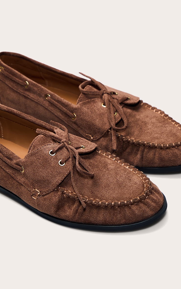 Chocolate Faux Suede Ruched Lace Up Loafer image 5