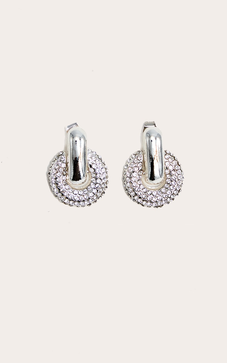 Silver Diamante Mini Door Knocker Earrings image 2