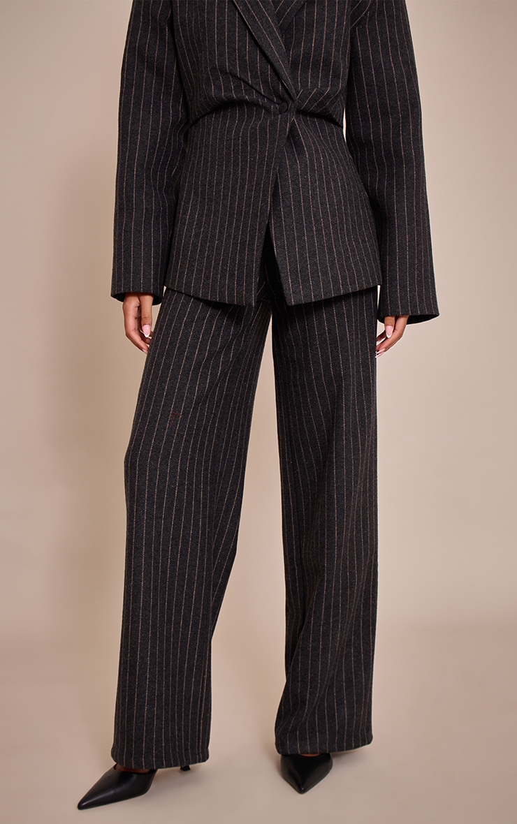 Tall Charcoal Grey Brushed Pinstripe Pant image 2