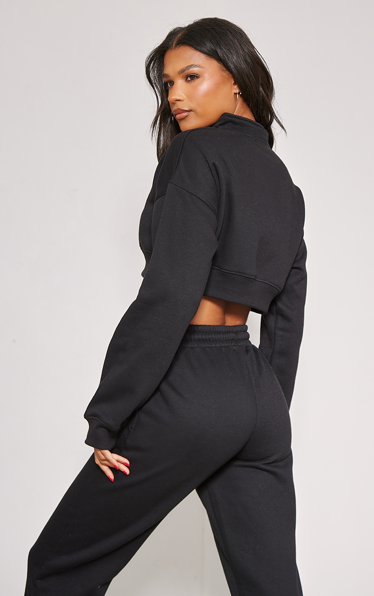 Black Half Zip Cropped Sweatshirt Two Piece Sets