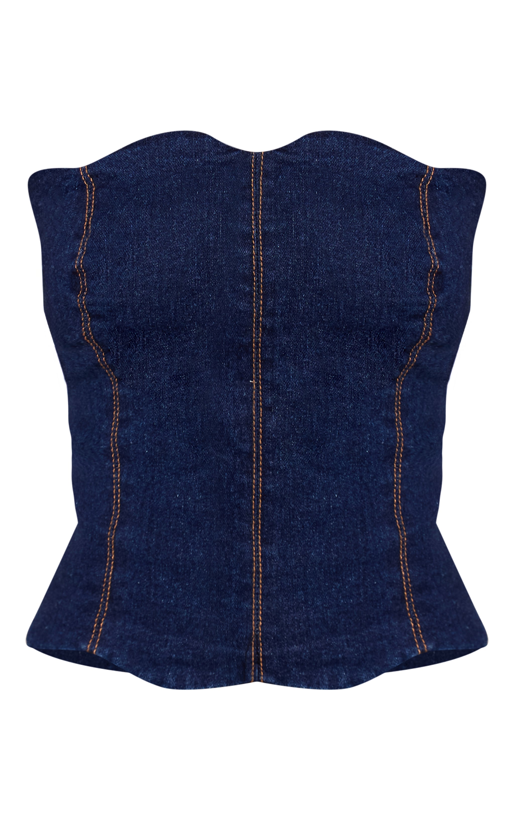 Petite Indigo Denim Scalloped Edge Bandeau Top image 5