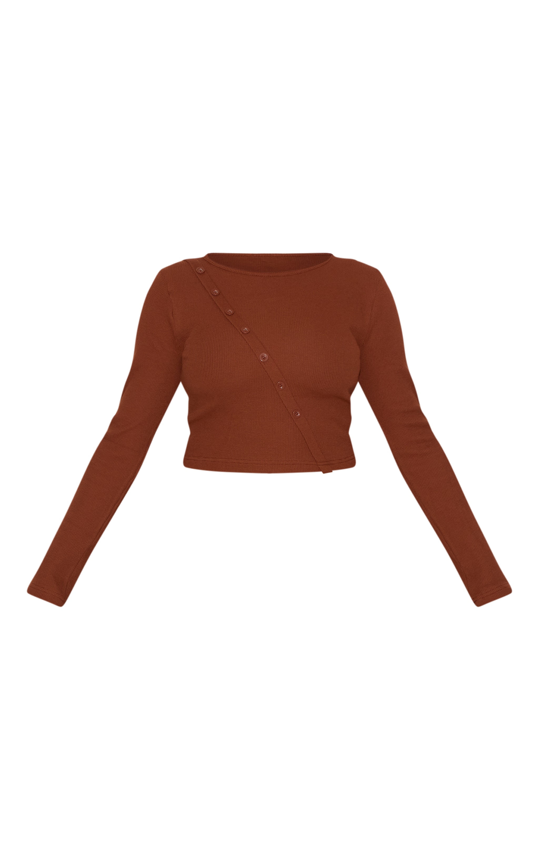 Plus Chocolate Asymmetrical Waffle Button Crop Top image 5