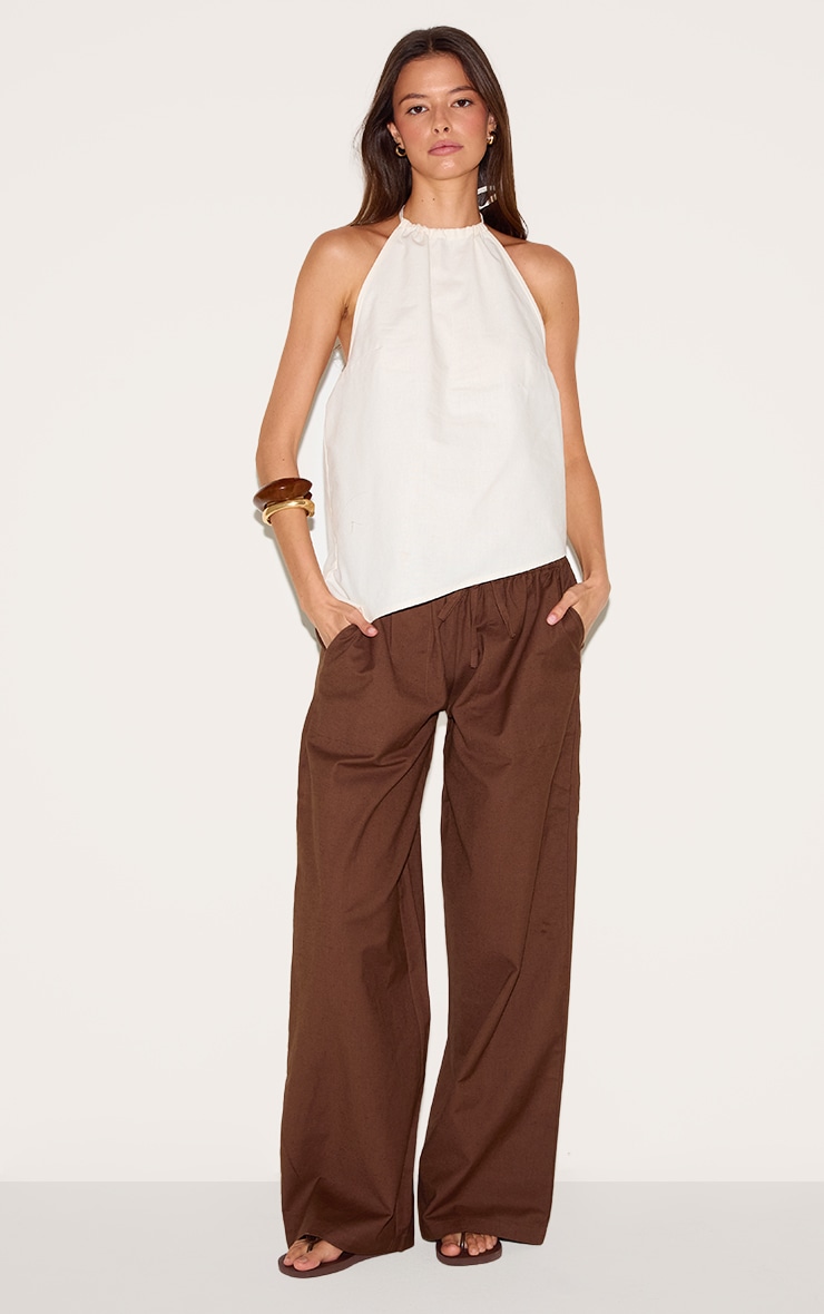Pantalon à taille cordon coulissant en coton chocolat foncé image 1