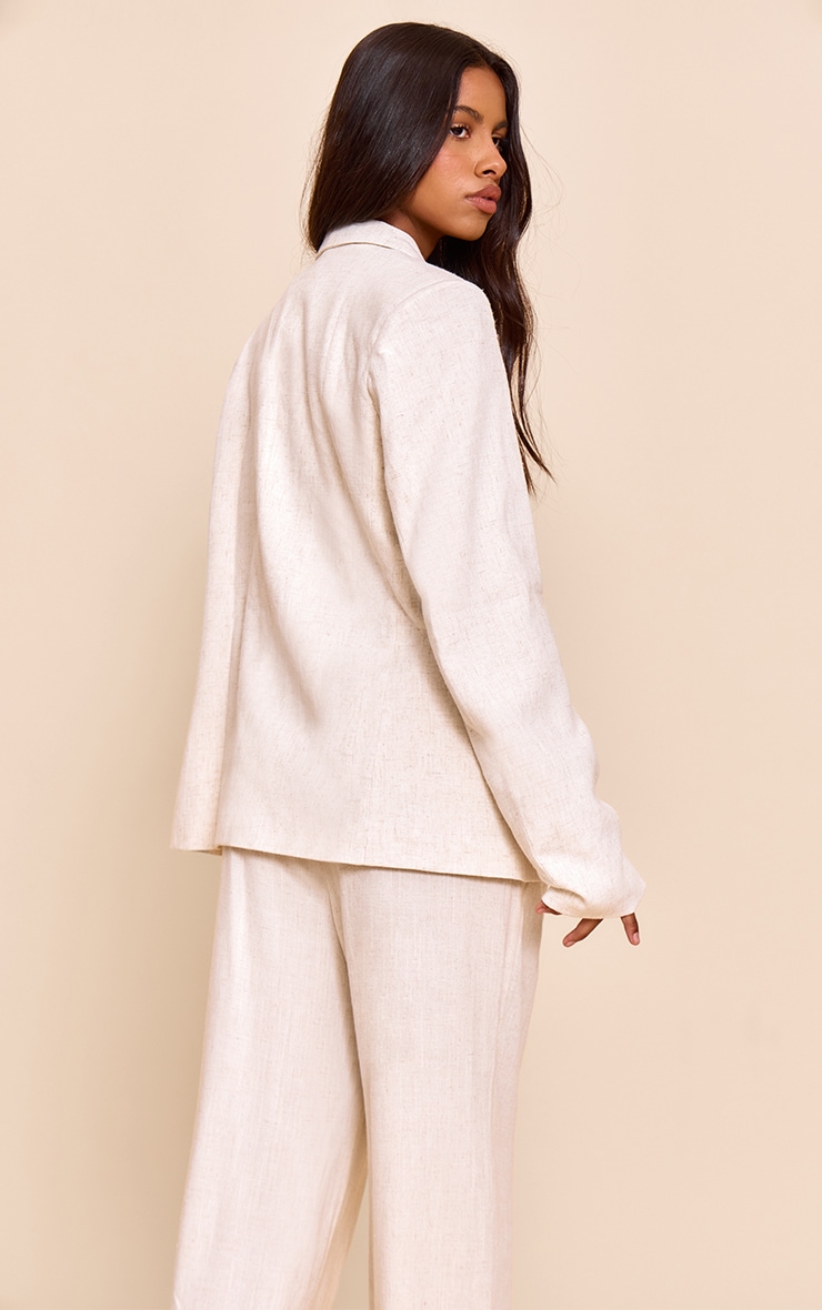 Petite Neutral Linen Oversized Pocket Blazer image 2