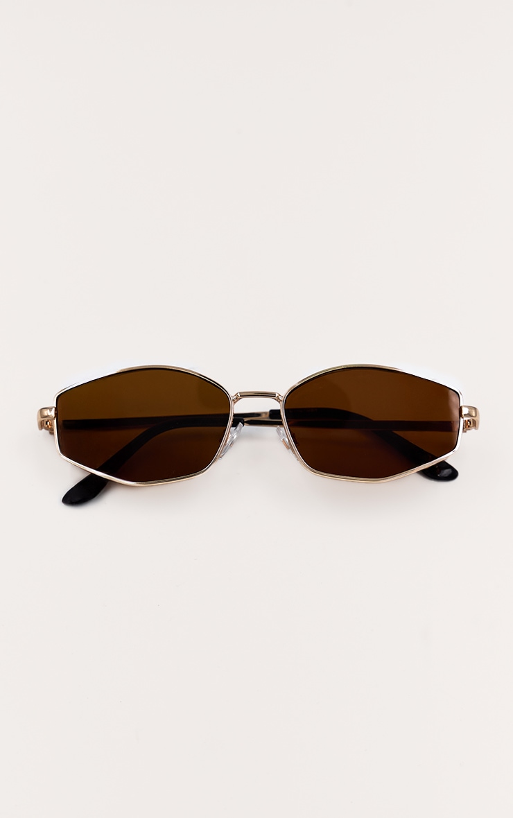 Lunettes de soleil fines rondes dorées à verres marron image 2
