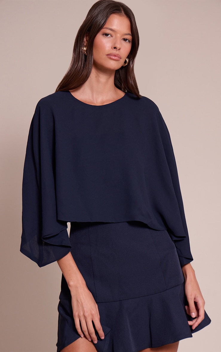 Navy Woven Bandeau Drape Scarf Detail Mini Dress image 1