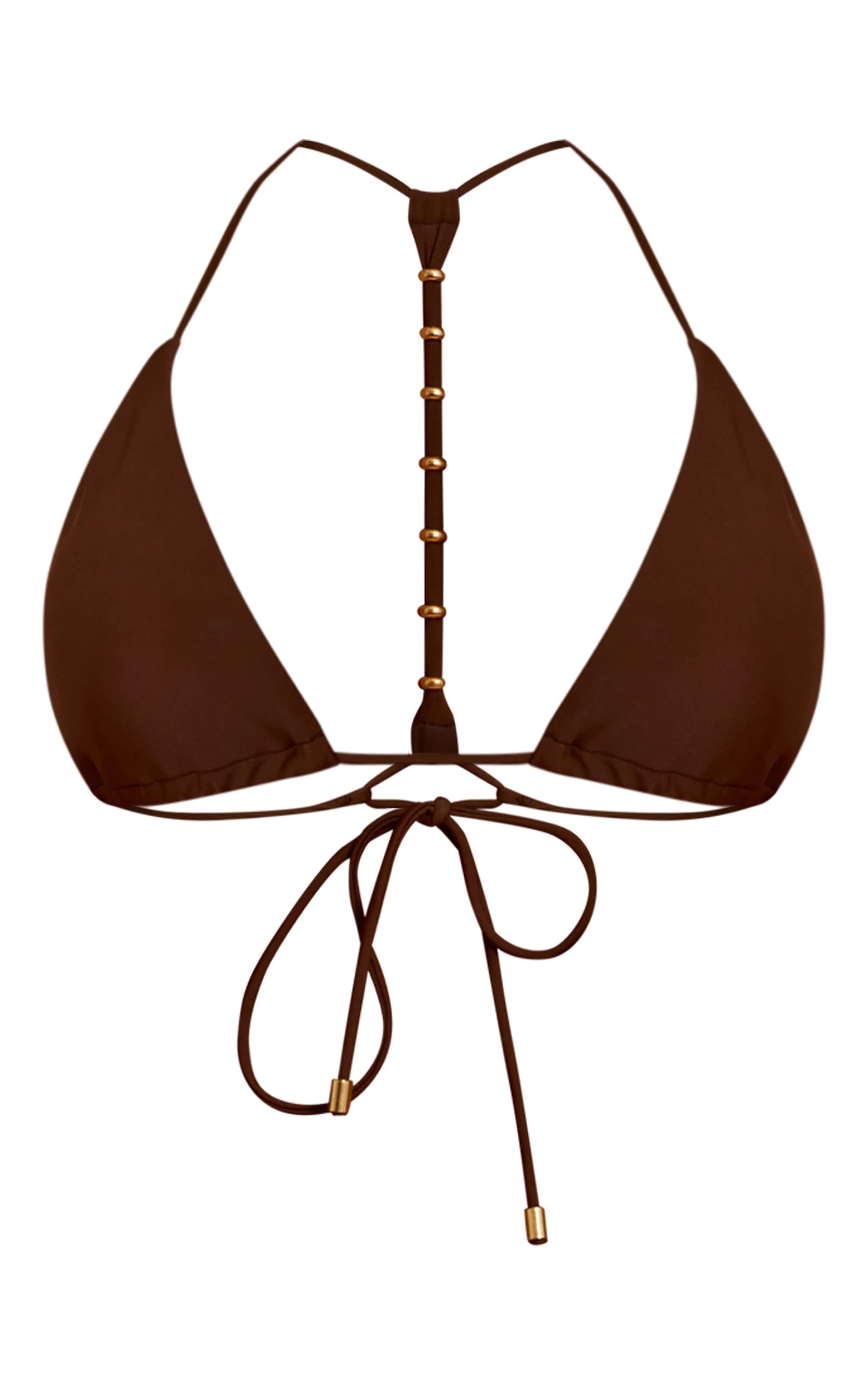Chocolate Back Bead Detail Triangle Bikini Top image 5