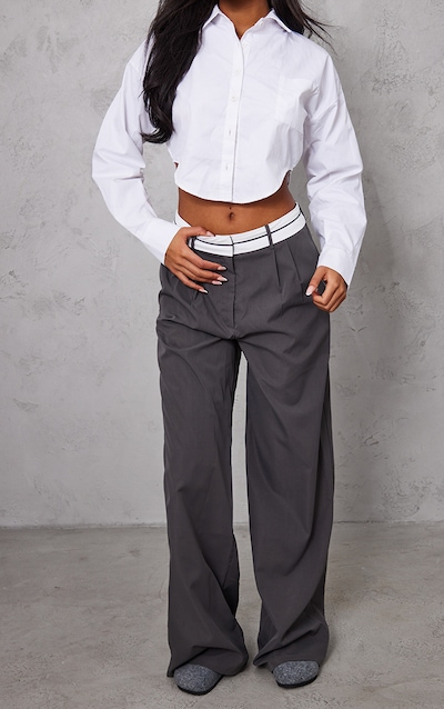 Tall Charcoal Fold Over Front Pants