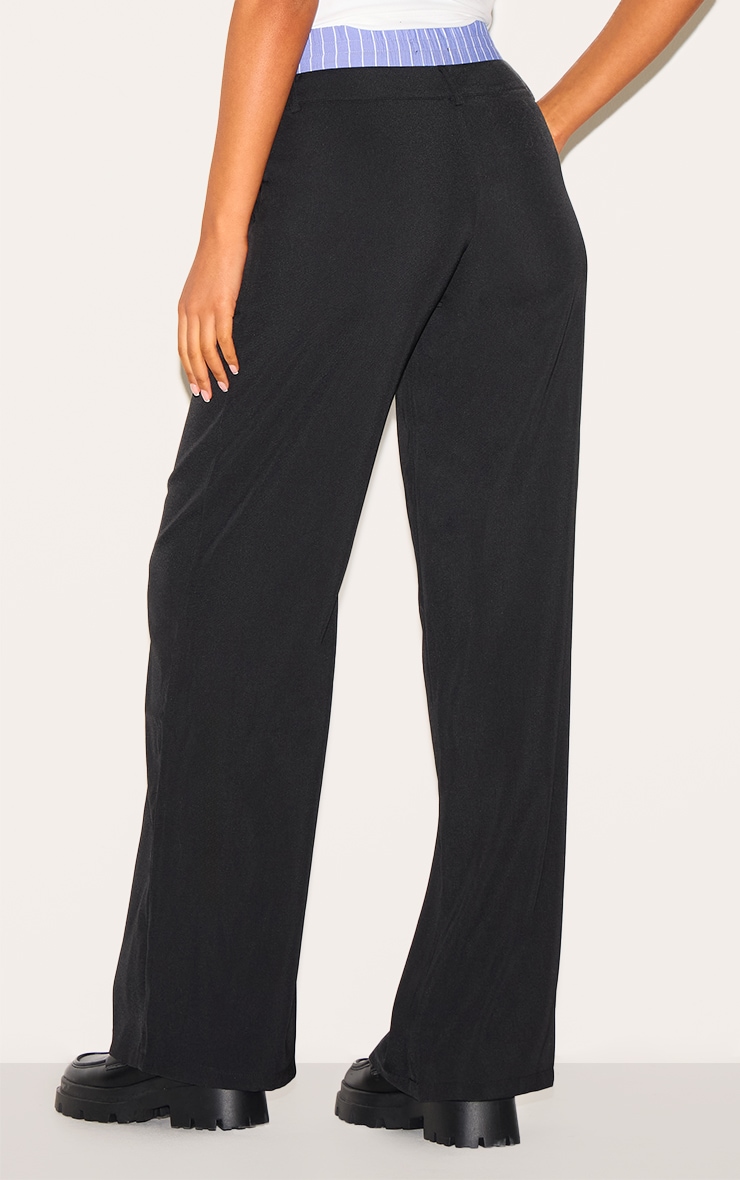 Tall Black Contrast Boxer Detail Wide Leg Pants image 3