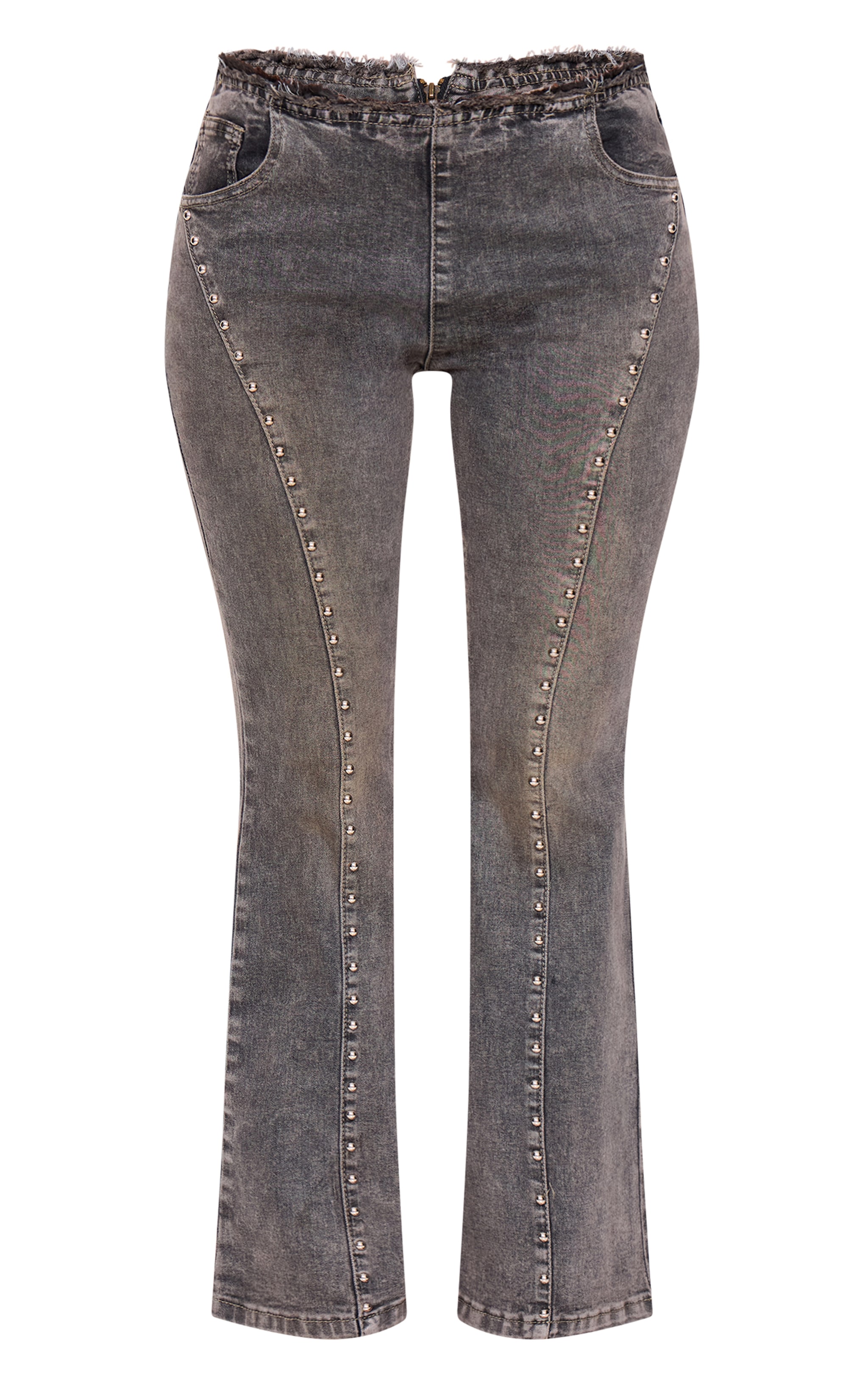 公式【1JINN STUDIO】 Washed Studded Flared Denim Pants 1JINN STUDIO Denim Blue Low-Rise Flared Jeans – CHINASQUAD
