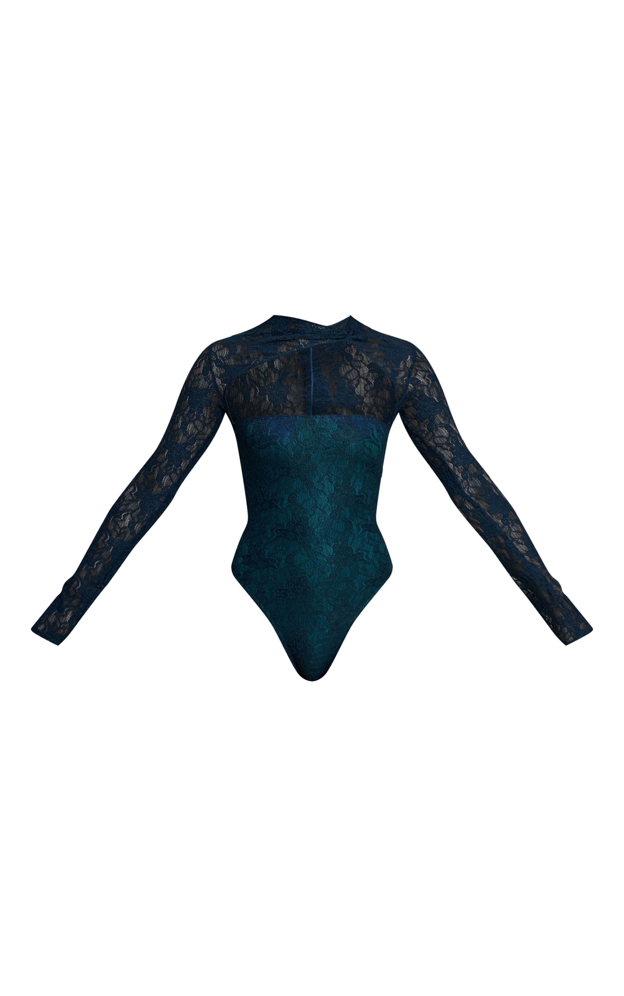 Emerald Green Lace Cut Out Asymmetrical Long Sleeve Bodysuit image 5