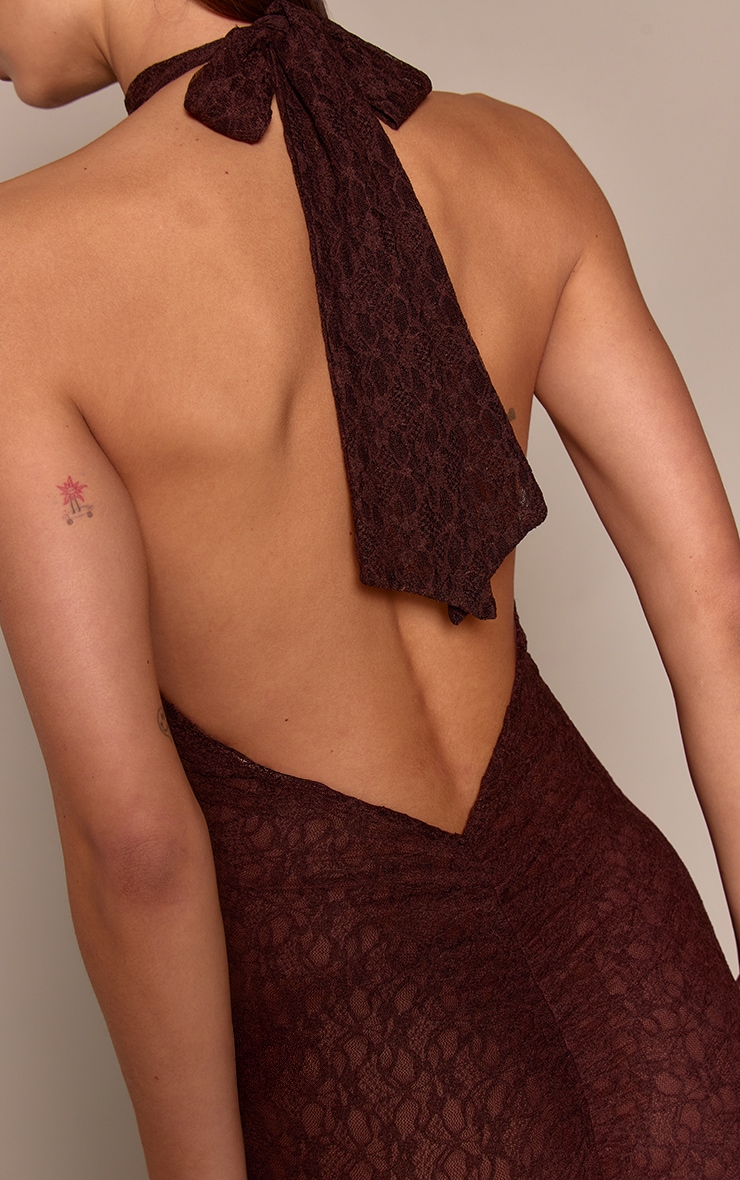 Chocolate Lace High Neck Ruched Back Capri Jumpsuit image 4