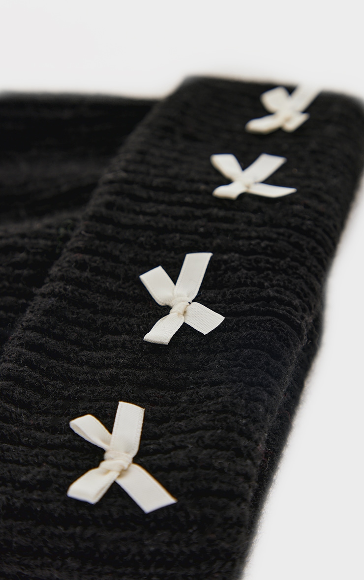 Black Bow Detail Ribbed Beanie image 3