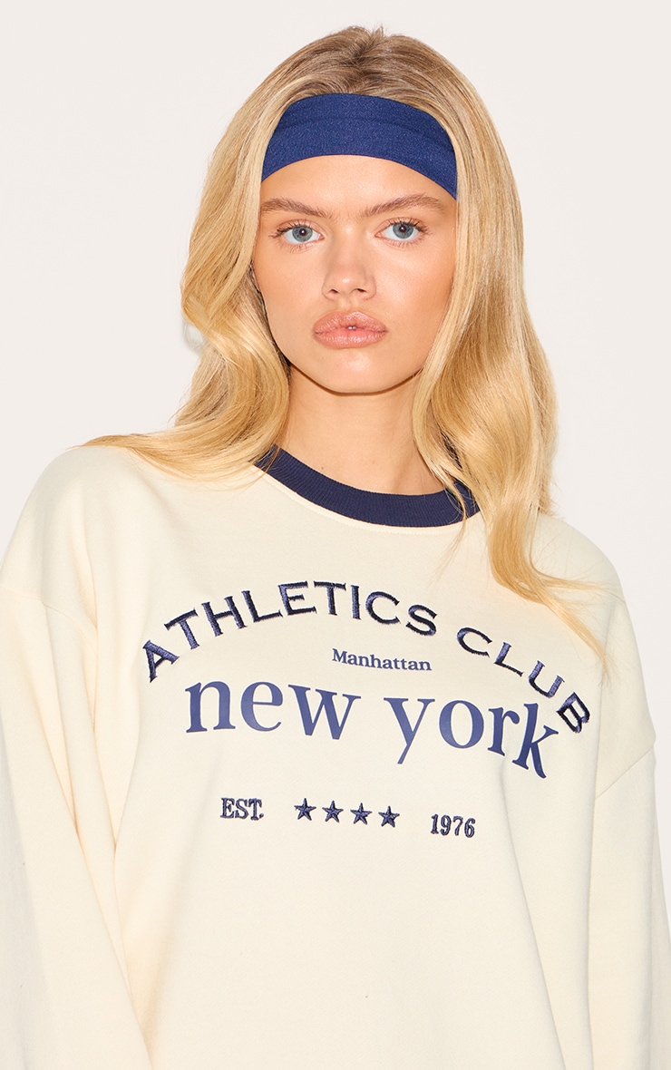 Cream Premium Contrast Neck Embroidered Sweatshirt image 4