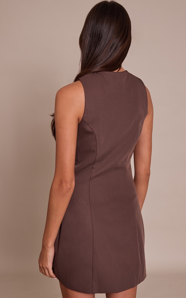 Chocolate Boat Neck Button Down Bodycon Dress image 2