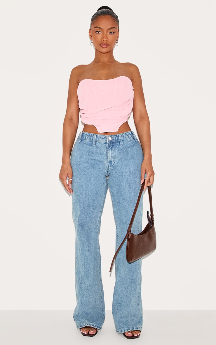 Shape Pink Chiffon Ruched Corset Crop Top image 3