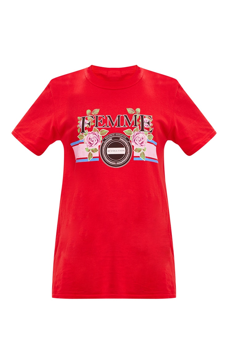 Red Femme Graphic Rose Oversized T Shirt image 3