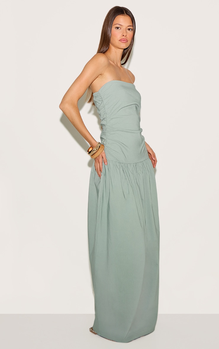 Sage Stretch Woven Bandeau Ruched Maxi Dress image 3