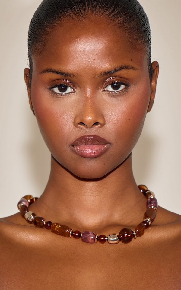 Collier à multiple perles épaisses marron