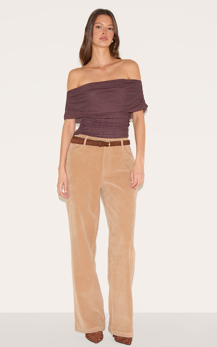 Top bustier en mesh chocolat profond froncé à détail replié image 3