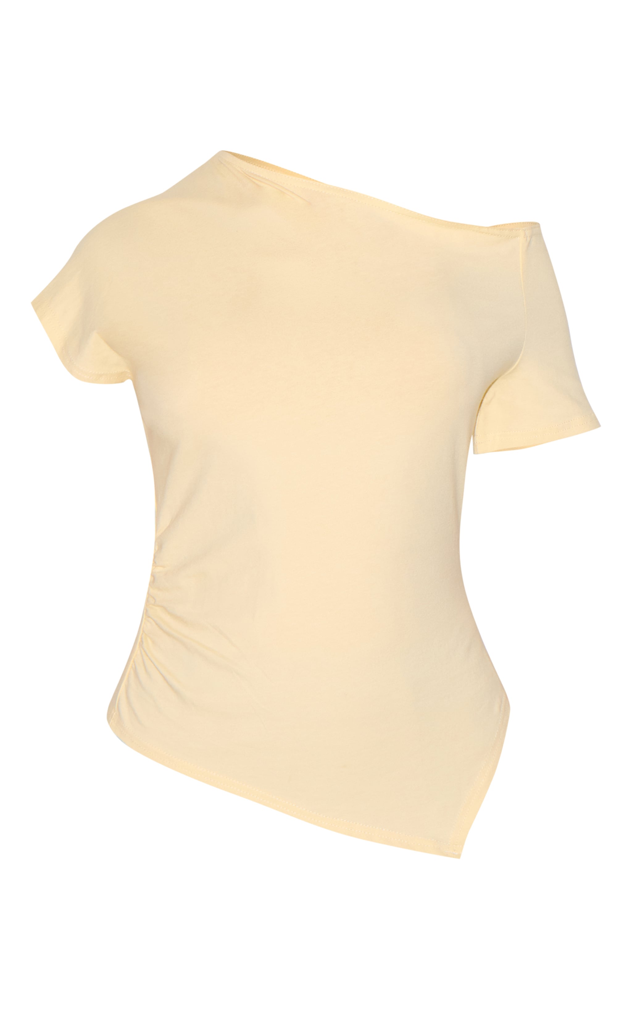 Butter Yellow Cotton Off Shoulder Drape Longline Top image 5