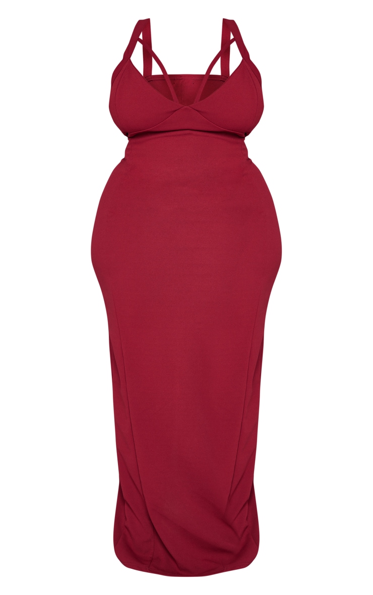 Plus Size Lace Trim Pleated Detail Dress, Burgundy