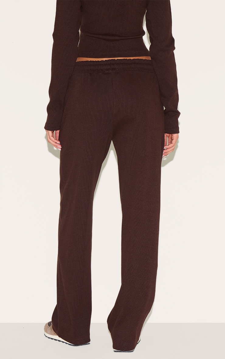 Dark Brown Ribbed Wide Leg Pants image 3