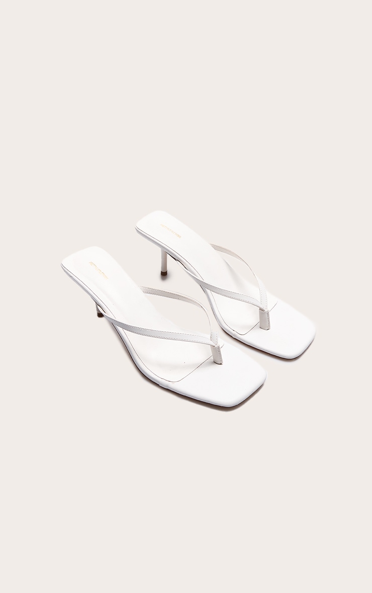 Cream Pu Square Toe Thong Mid Stiletto Heeled Mules image 2