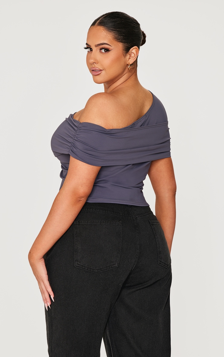 Plus Slate Grey Contour Bardot Twist Detail Top image 2