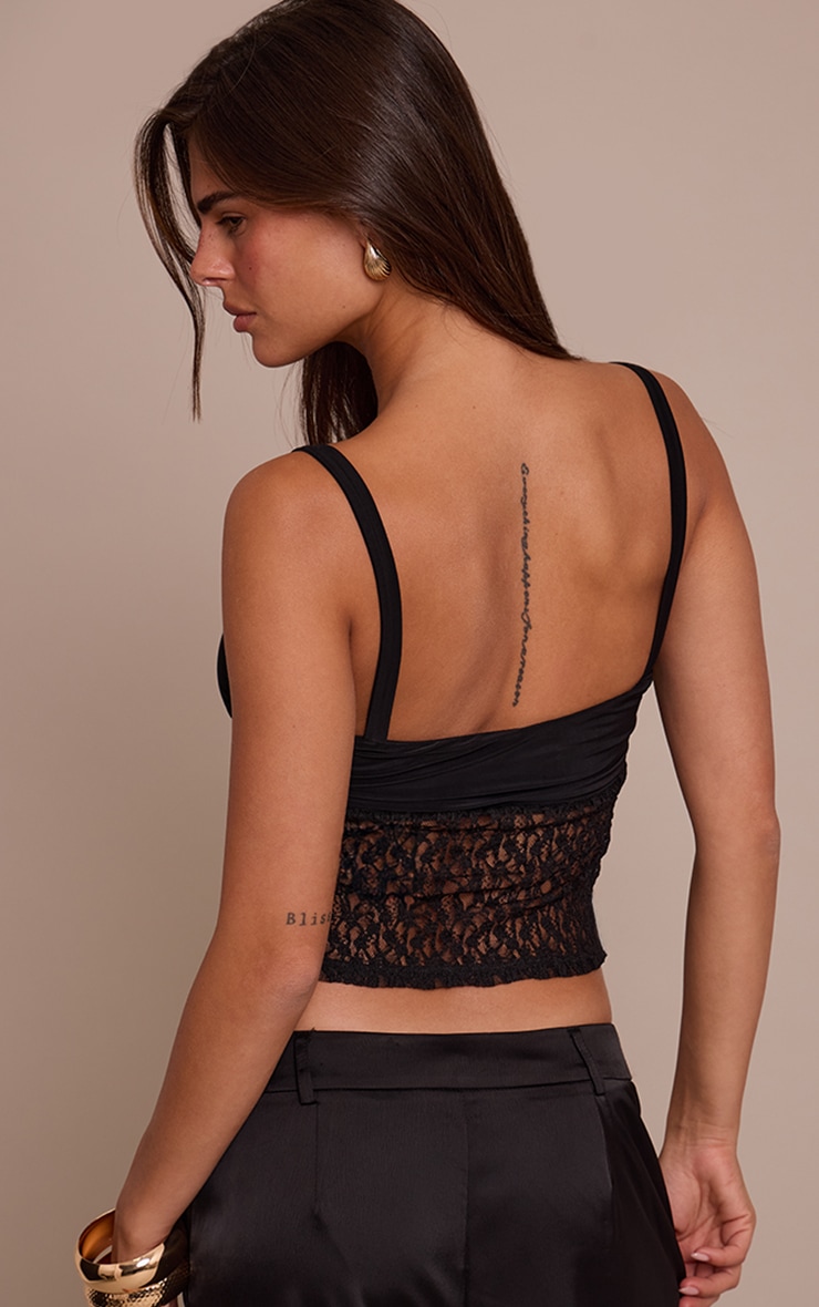Black Slinky Lace Contrast Cami Top image 2