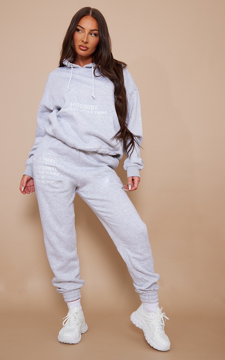 PLT Ash Grey Logo Slogan Print Track Pants Athleisure 