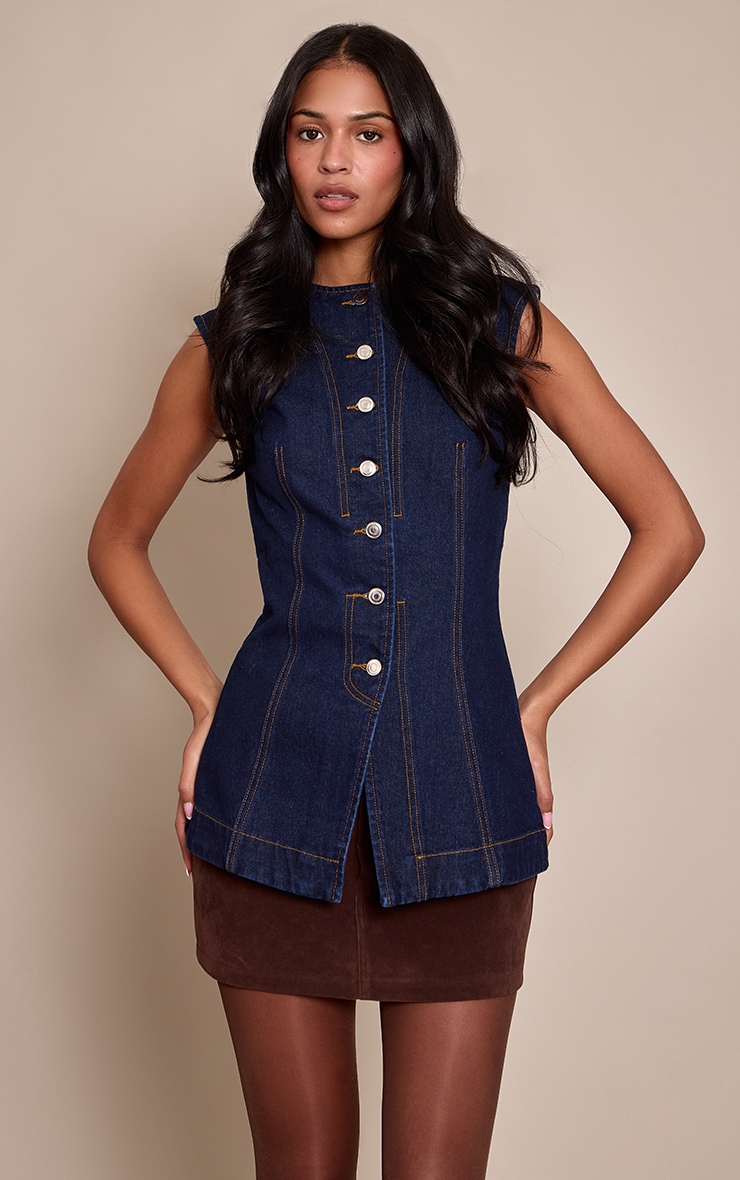 Tall Indigo Longline Sleeveless Denim Top