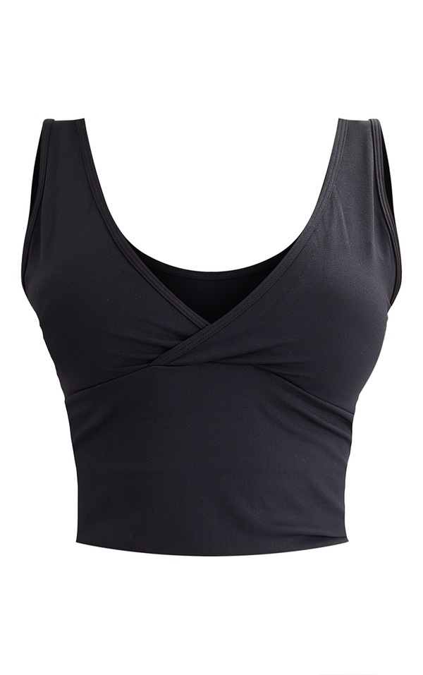 Black Sculpt V Front Longline Padded Sports Bra PrettyLittleThing