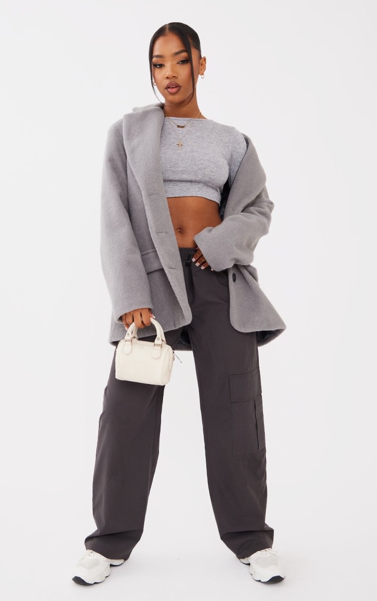 Grey Melange Long Sleeve Crop Top image 3