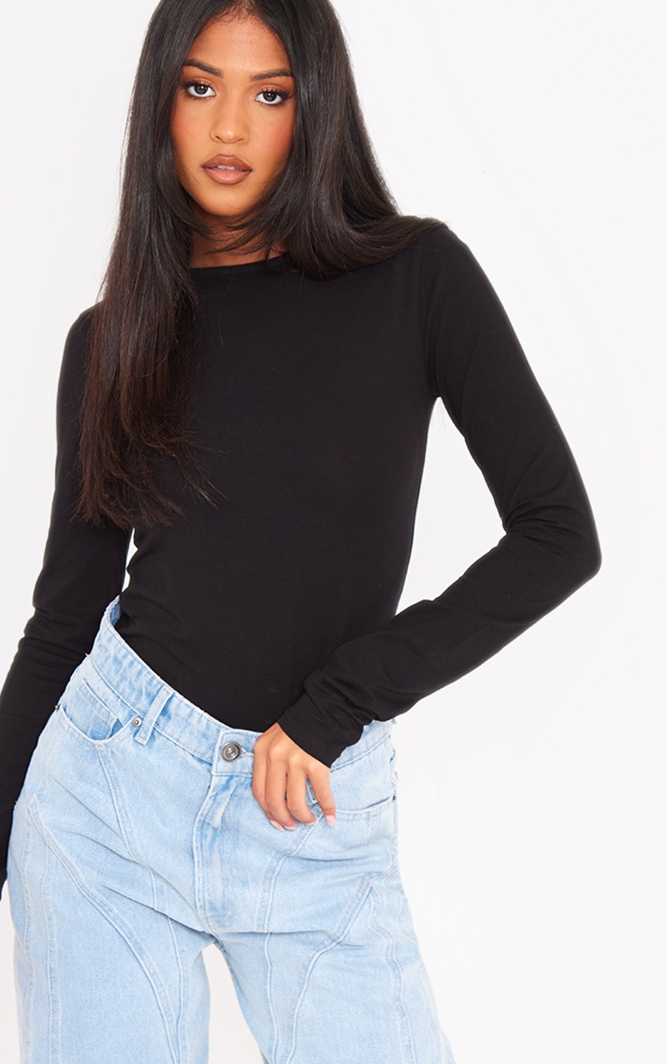 Tall Black Cotton Long Sleeve Top image 4