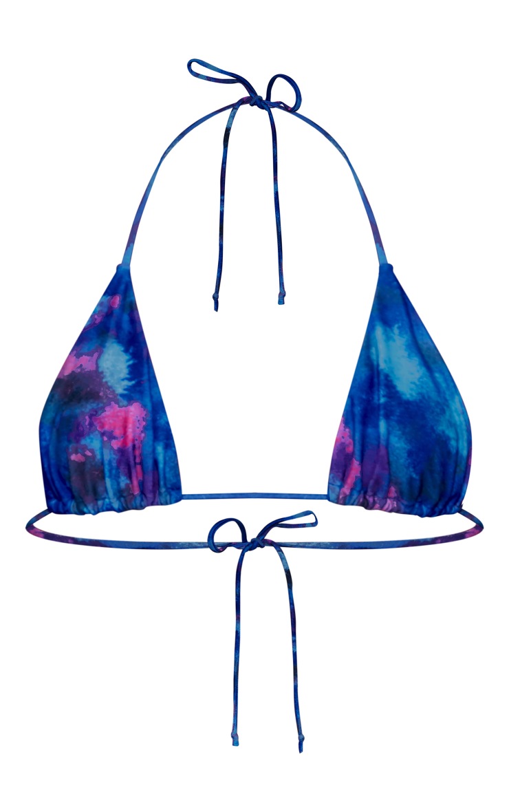 Blue Acid Wash Contrast Tie Triangle Bikini Top PrettyLittleThing USA