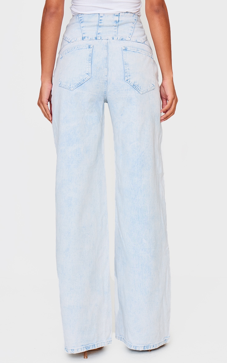 Light Blue Acid Wash Seam Detail Corset Waist Jeans image 3