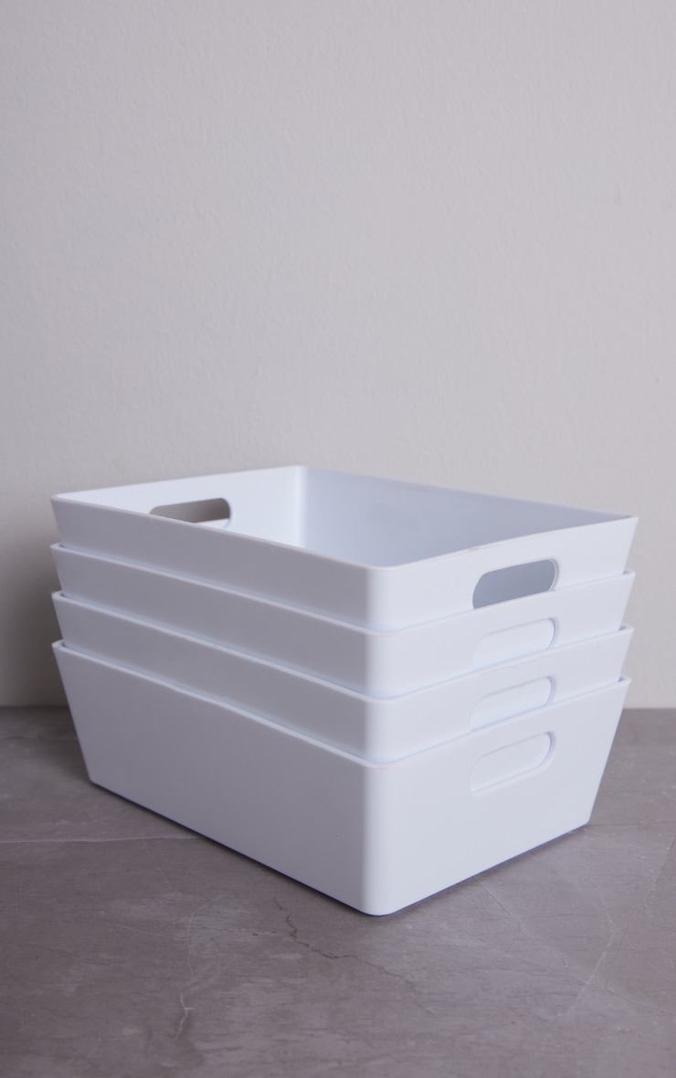 White Set of 4 Small Storage Trays 1