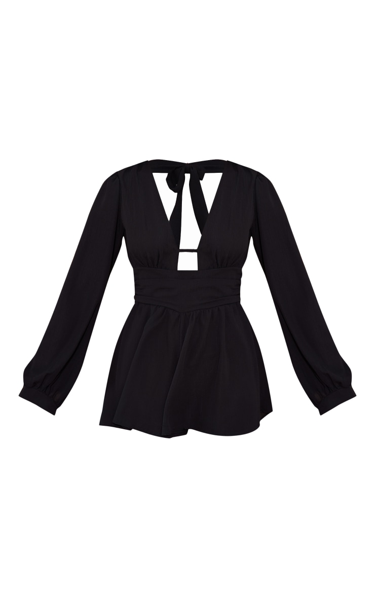 Combishort manches longues texturé noir à décolleté et dos noué image 5