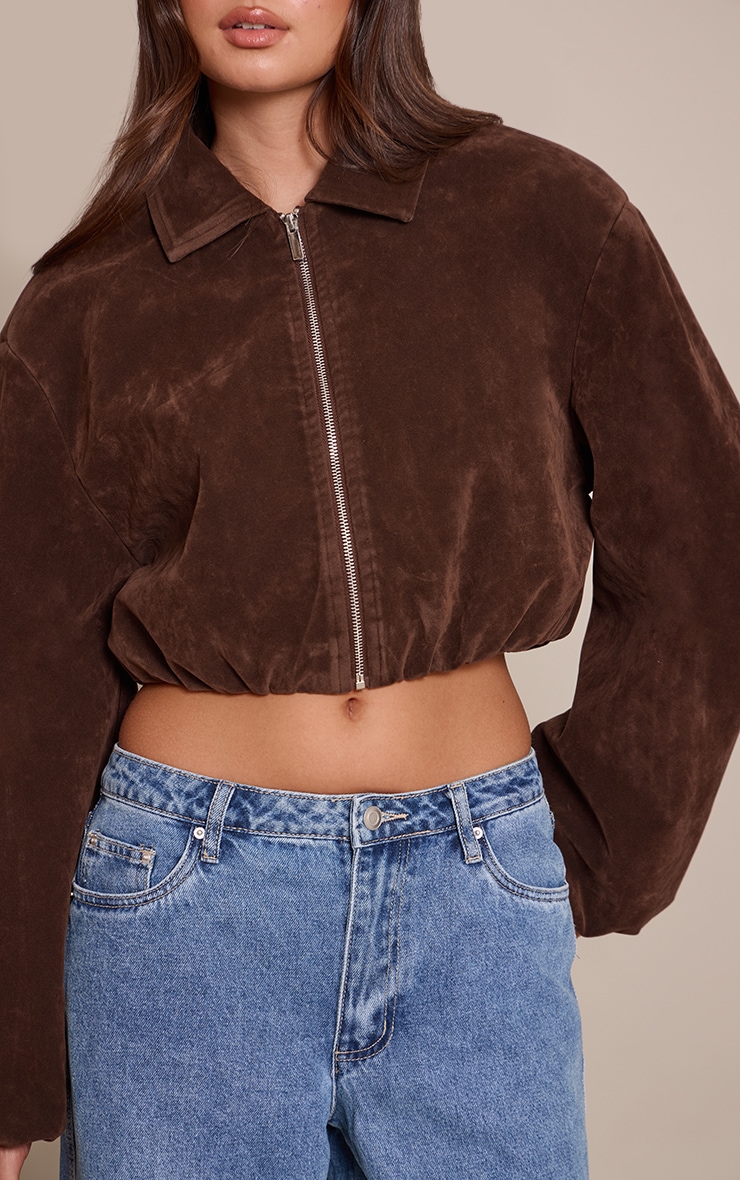 Dark Choc Suede Balloon Sleeve Jacket image 4