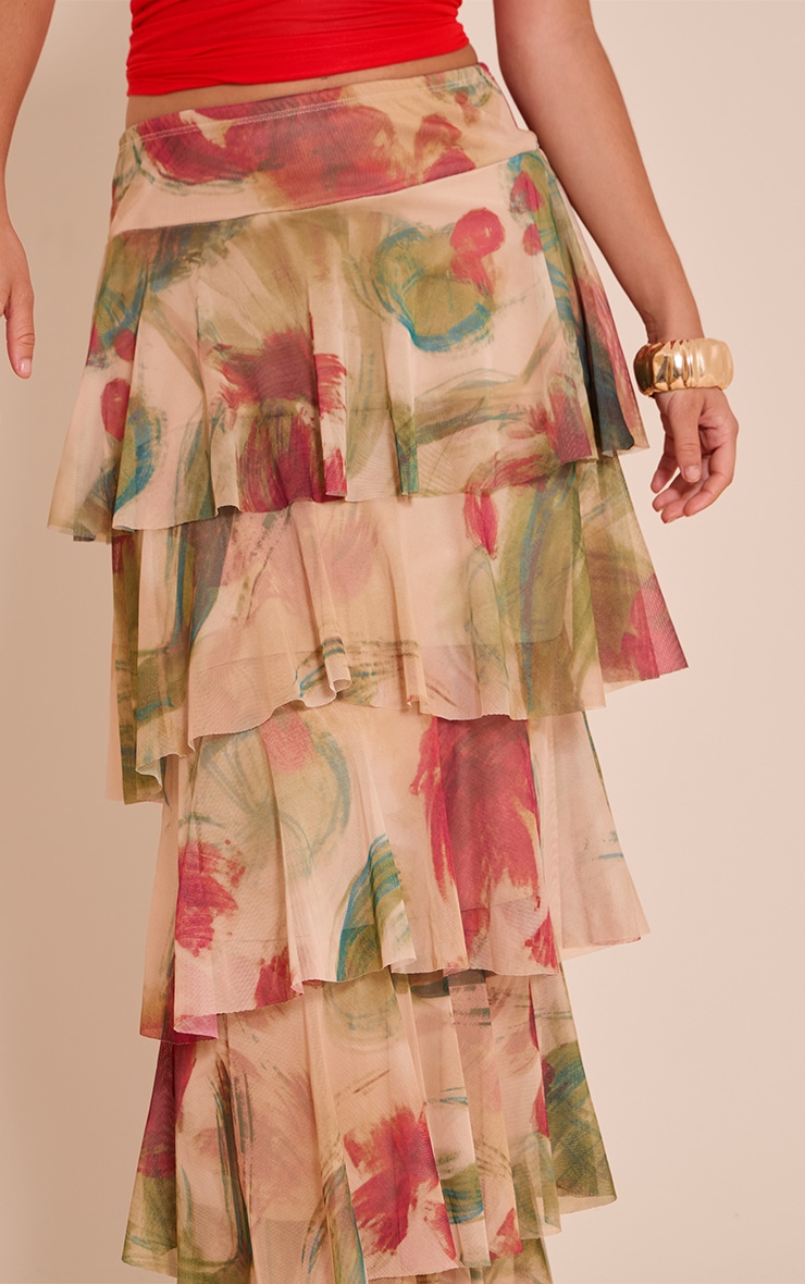 Green Printed Mesh Rara Maxi Skirt image 4