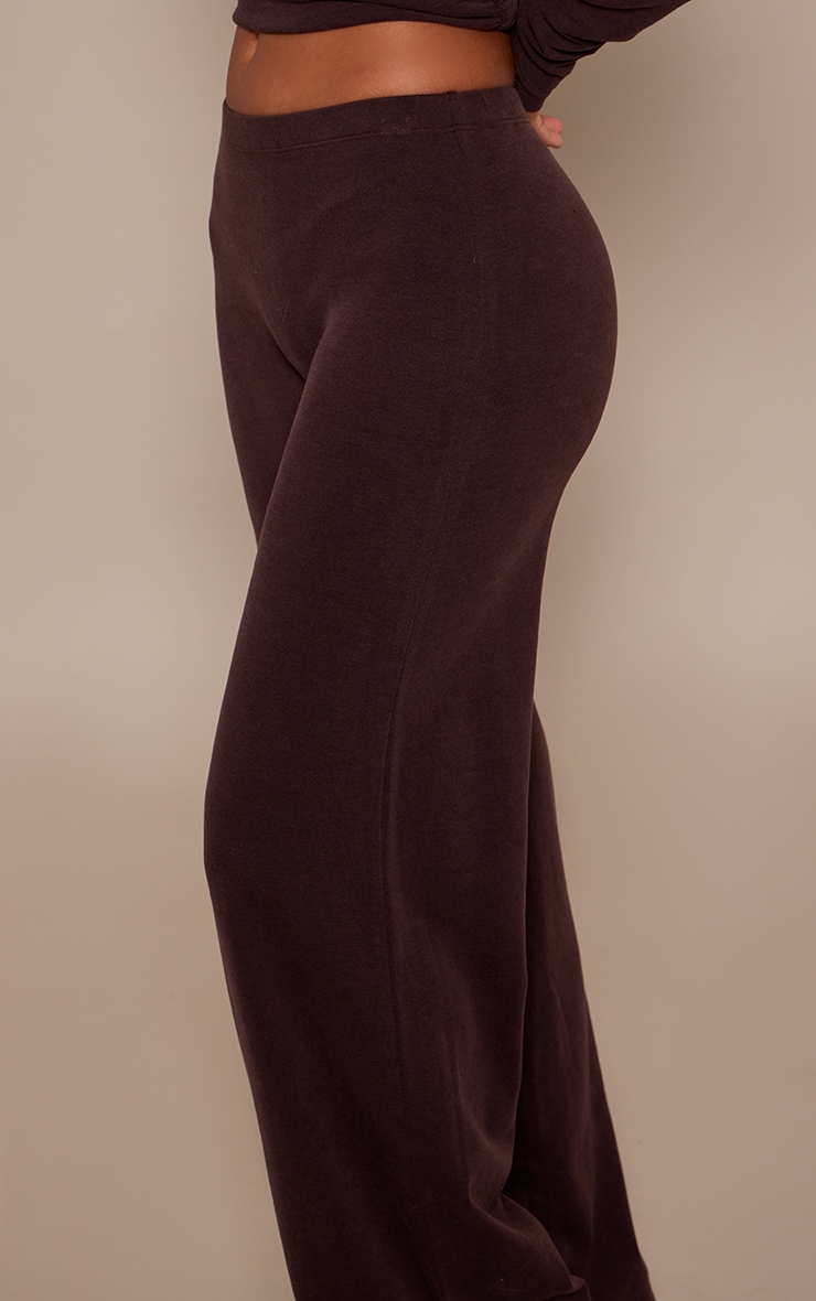 Petite Chocolate Soft Cotton Low Rise Straight Leg Lounge Trousers image 4