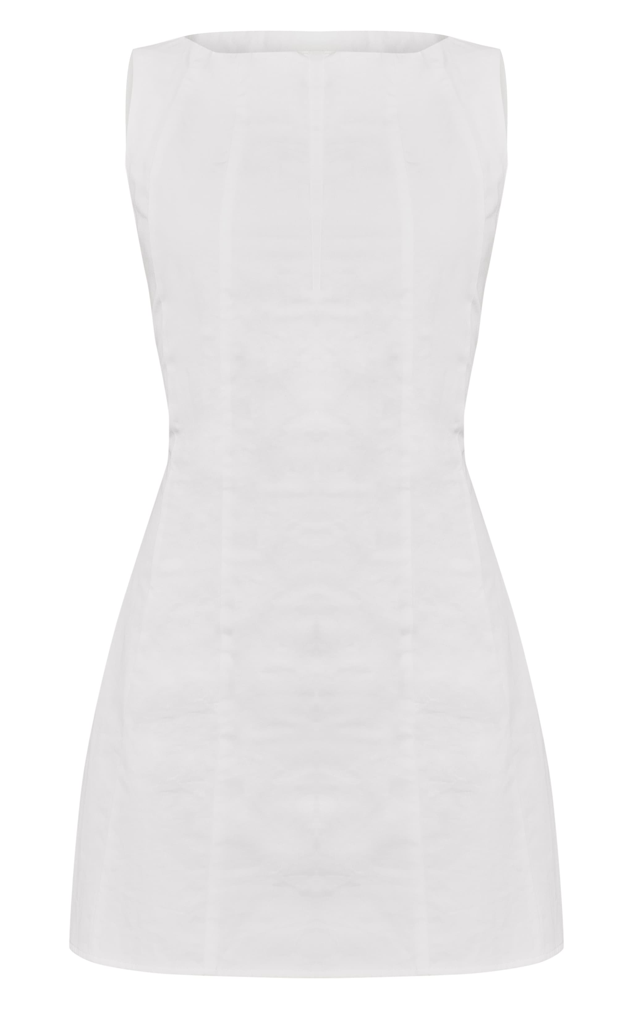 White Woven Boat Neck Sleeveless Bodycon Dress image 5