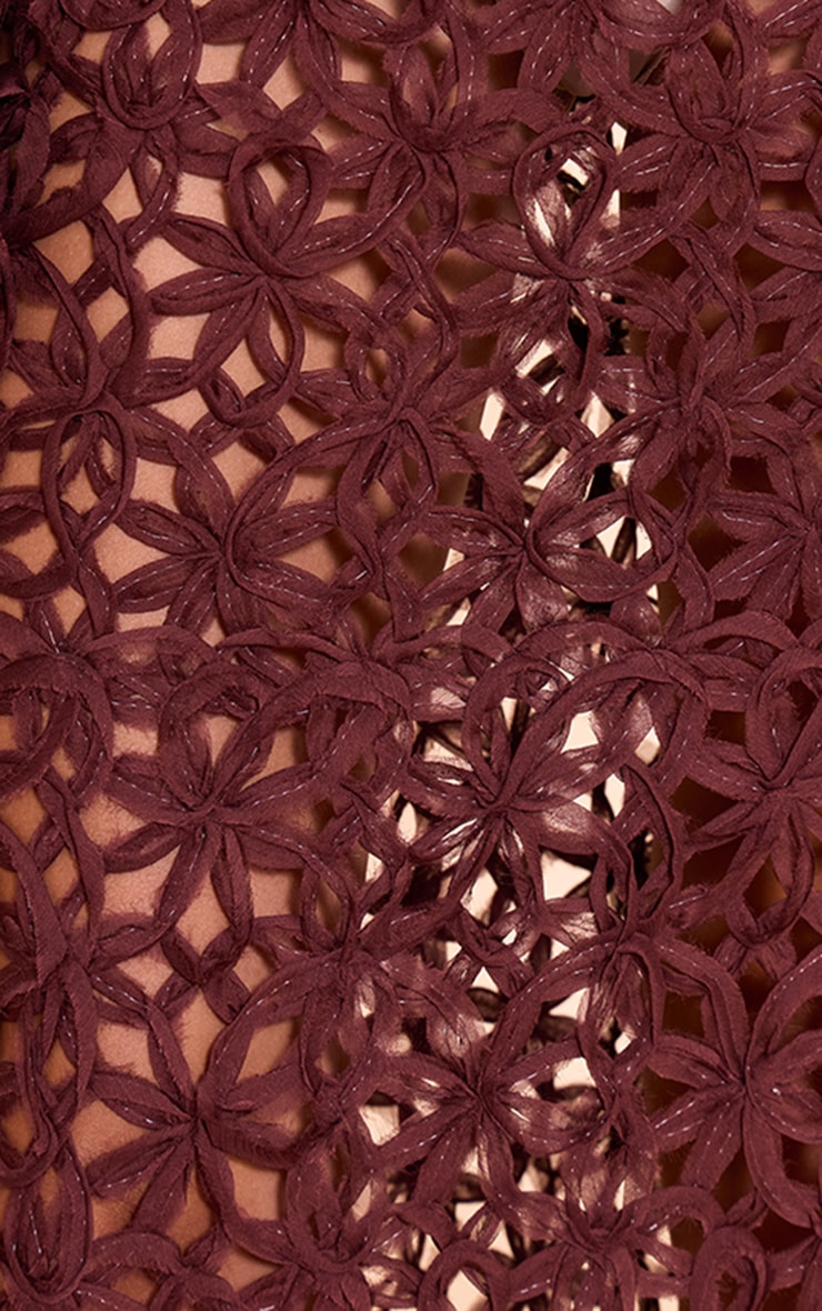 Dark Brown Textured Floral Maxi Skirt image 4