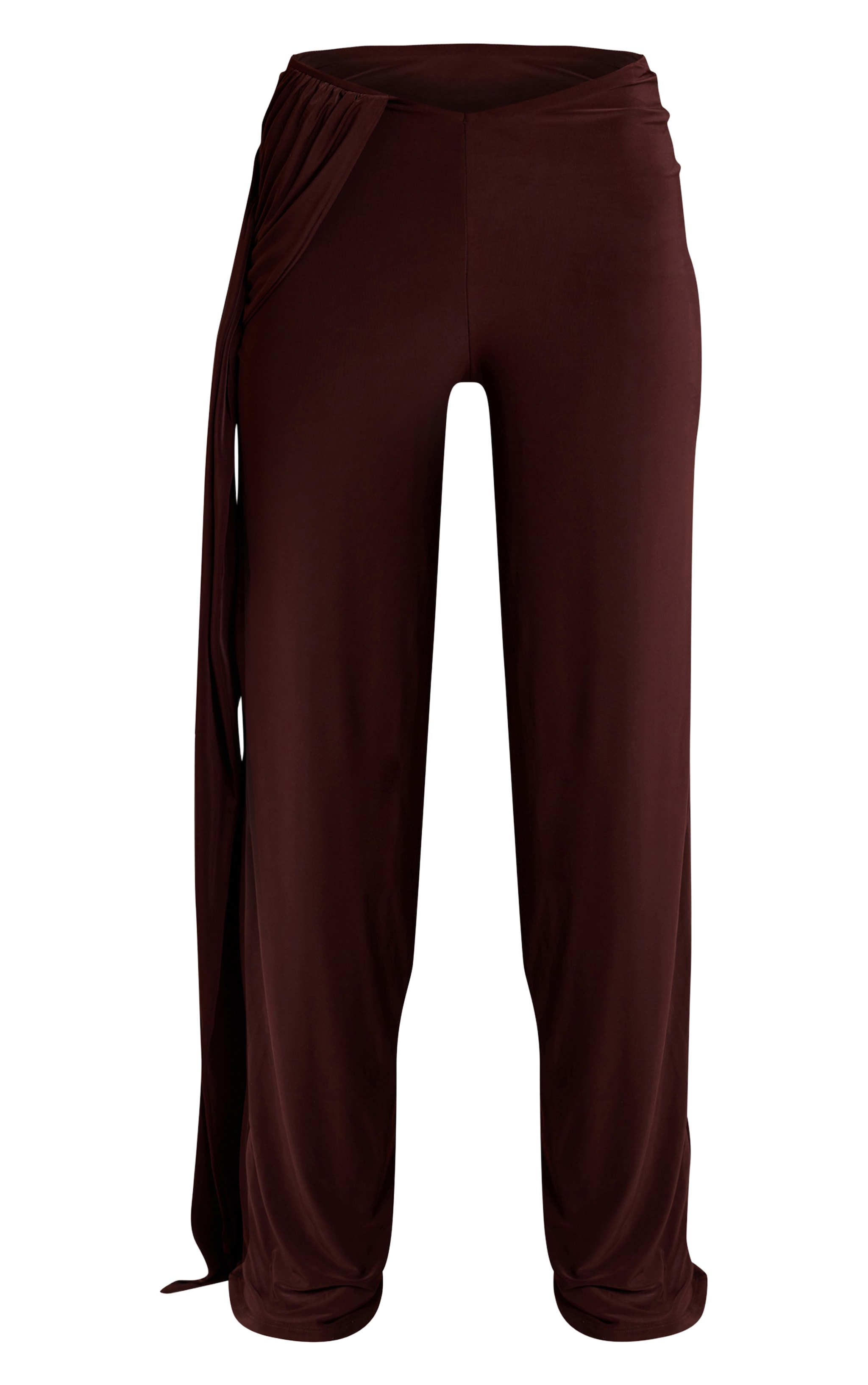 Chocolate Double Layer Slinky Twist Drape Straight Leg Pants image 5