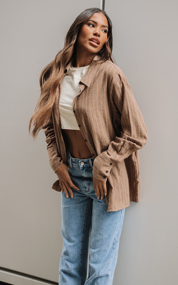 Brown Lightweight Thin Stripe Oversized Shirt