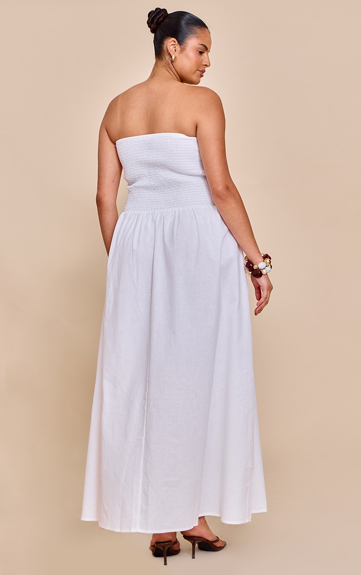 Plus White Bandeau Shirred Detail Maxi Dress image 2