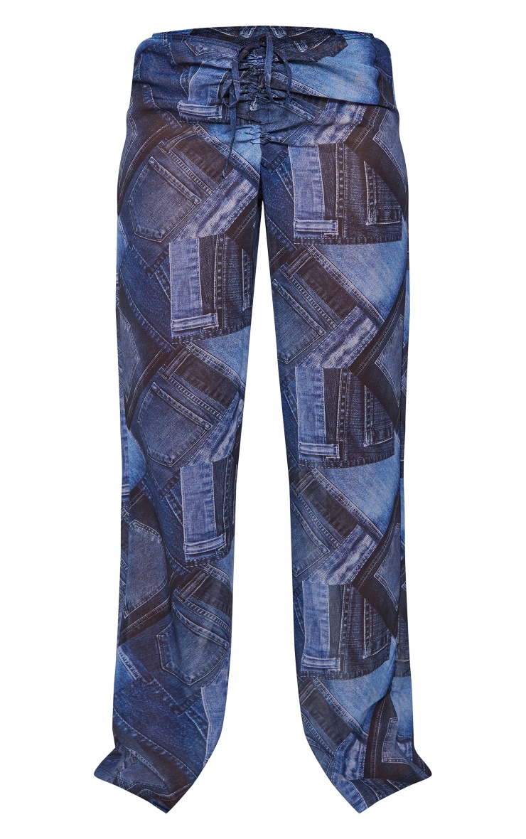 Blue Denim Chiffon Drawstring Beach Pants PrettyLittleThing USA