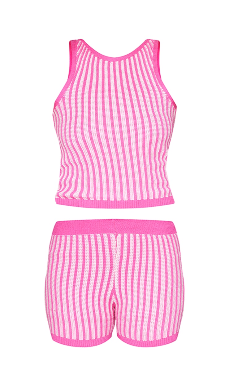 Pink Two Tone Knit Top & Booty Shorts Set image 5