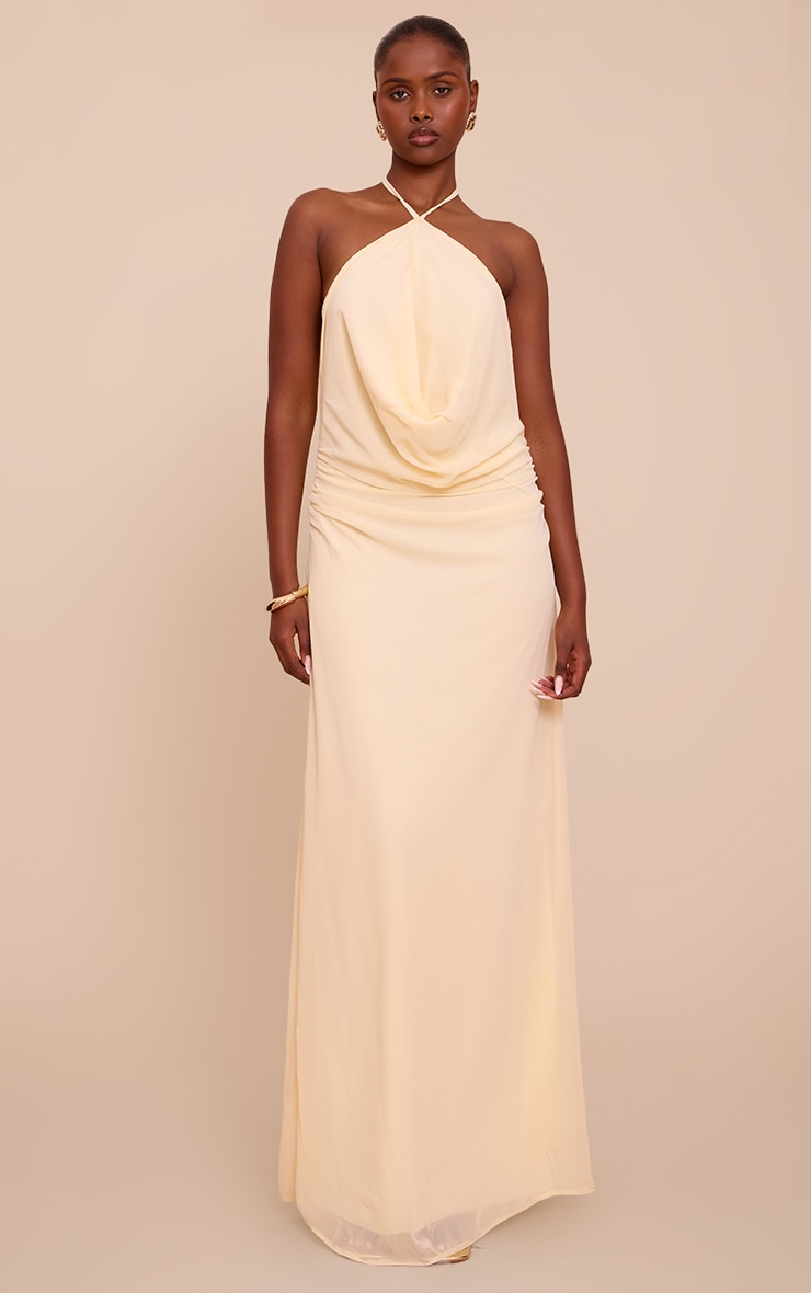Butter Cream Chiffon Halterneck Maxi Dress image 1